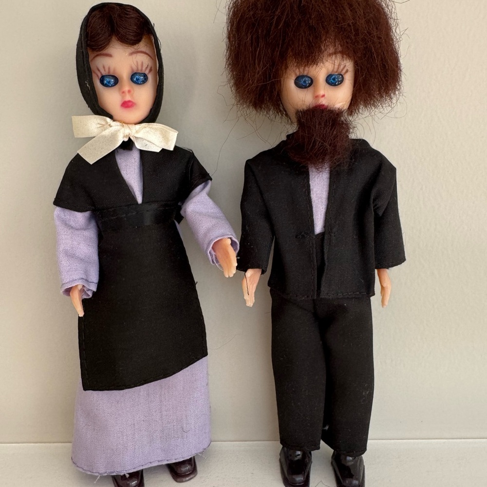 Vtg. Amish Man Women 7.5” Doll Souvenir Set Open Close Eyes Lancaster, PA